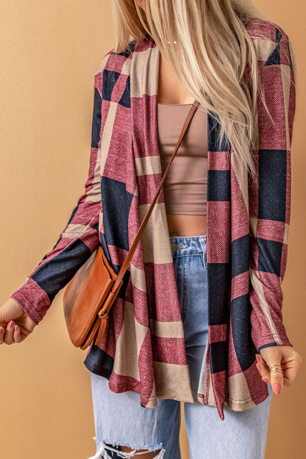 Marvane™ Draped Plaid Cardigan
