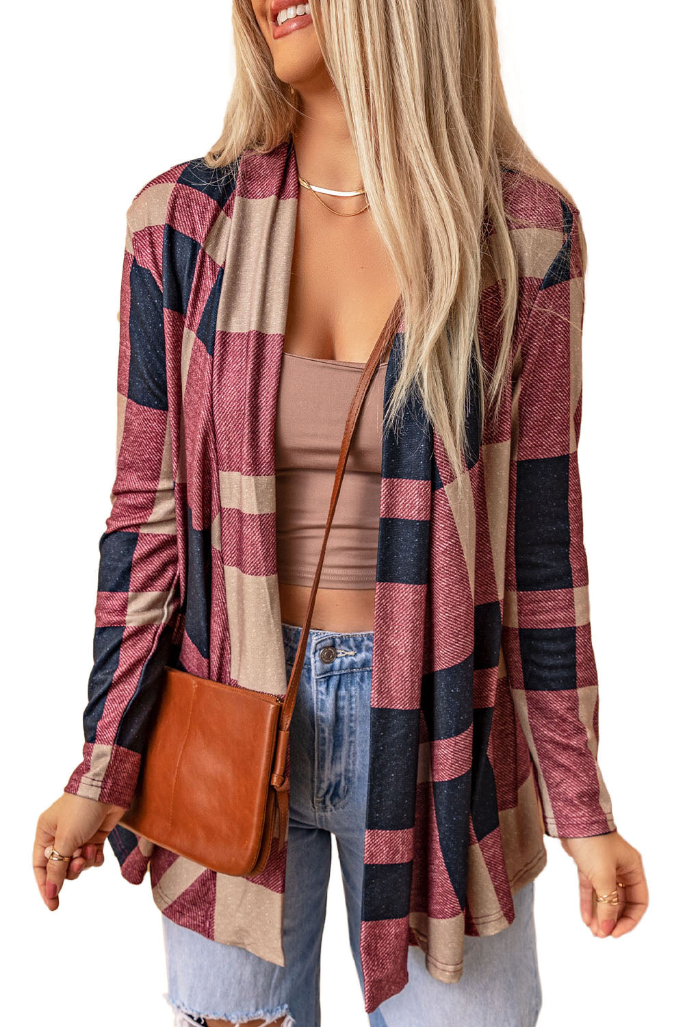 Marvane™ Draped Plaid Cardigan