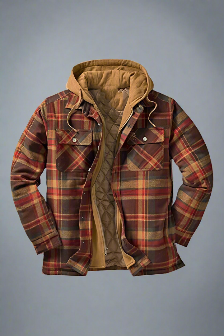 Plaid jacket with a hood on a white background