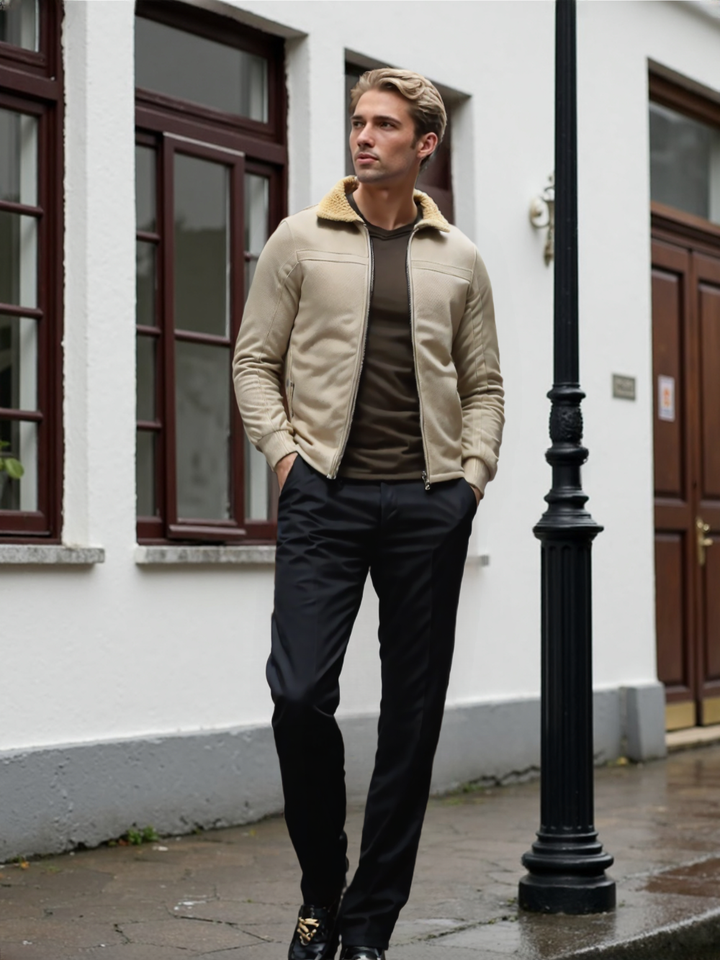 Varrow™ Beige Wool Zip Collar Jacket