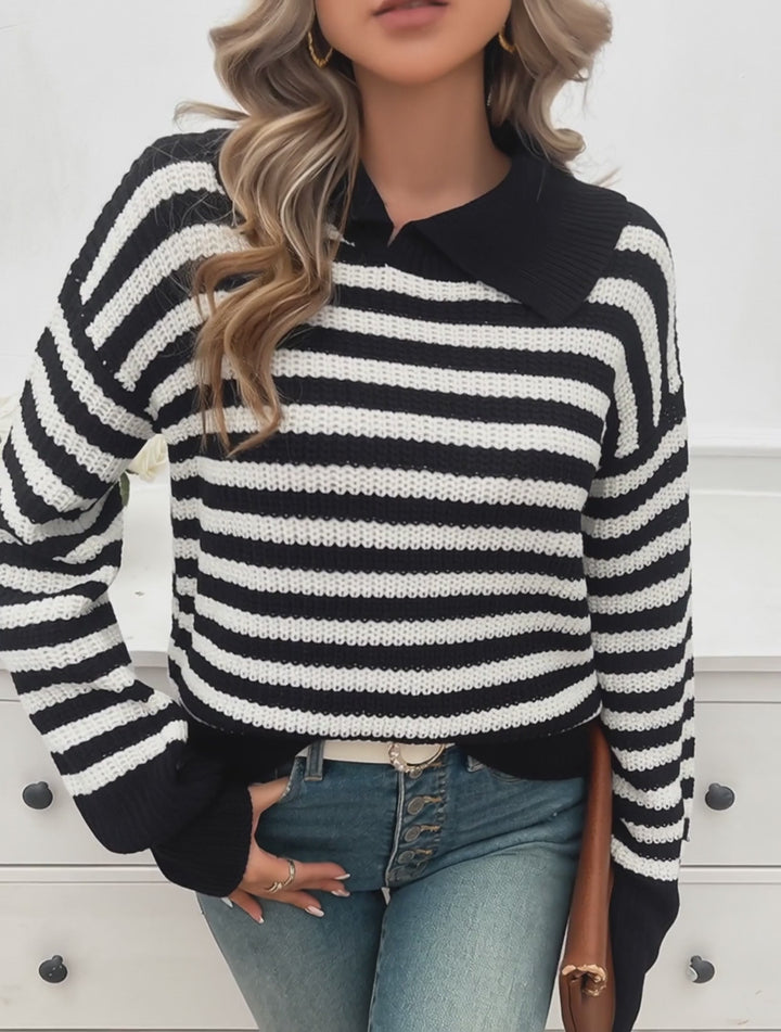 Liorra Striped Collared Knit Sweater
