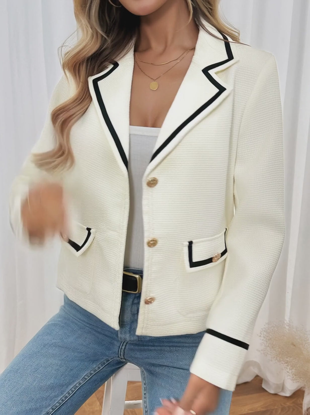 Vionne Contrast Trim Tweed Blazer